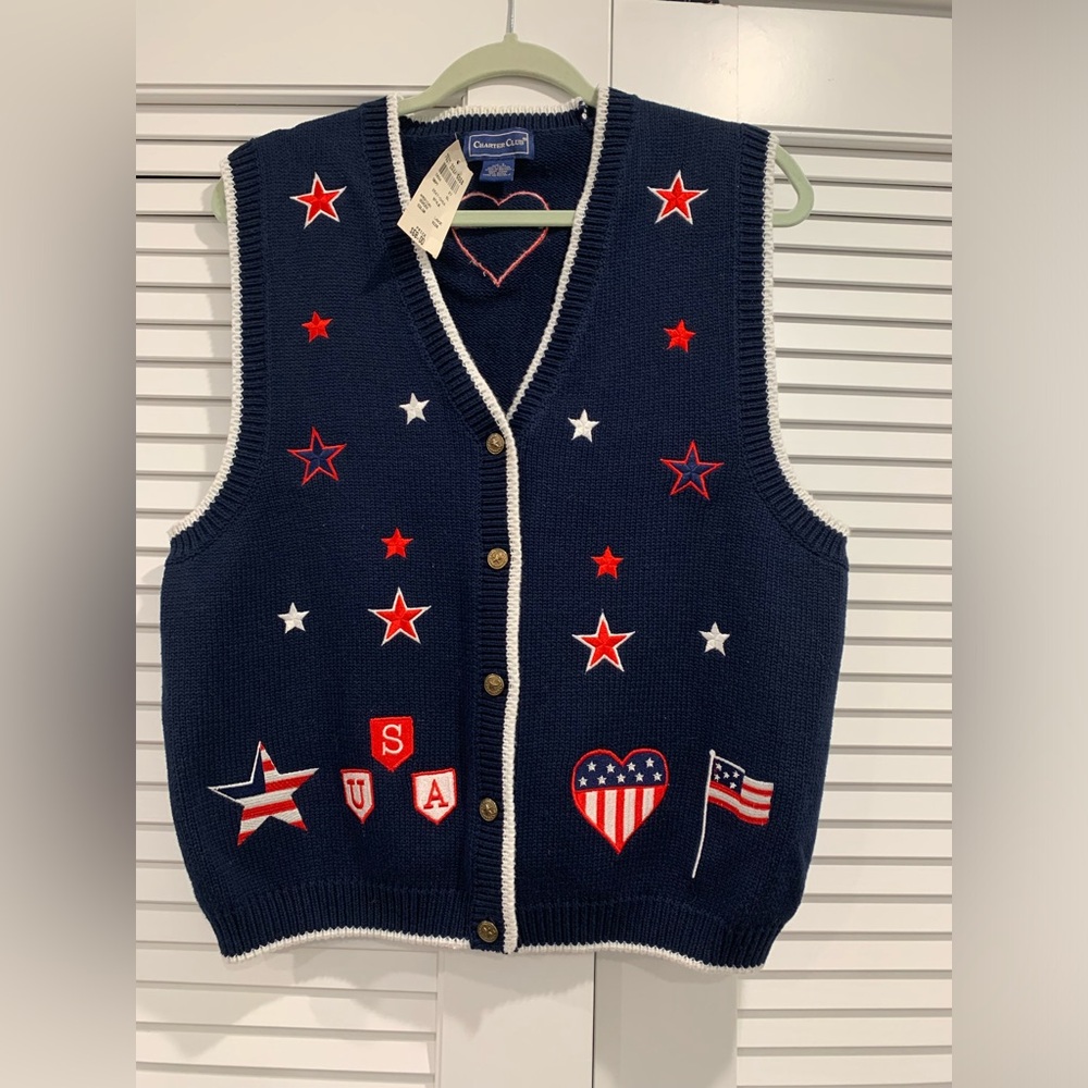 Vintage NWT Charter Club Patriotic USA anniversary year vest‎ size Large